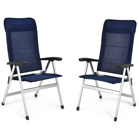 2 sillas de comedor para patio con reposacabezas portátil ajustable - Azul