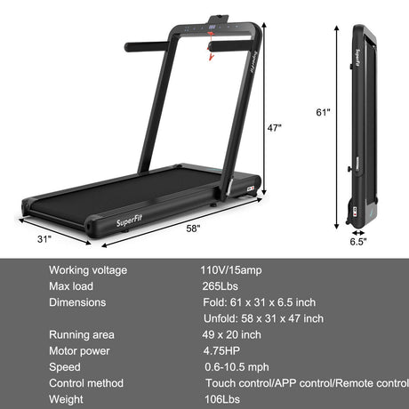 Cinta de correr plegable 2 en 1 de 4.75 HP con control remoto por aplicación