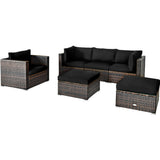 6 Pcs Patio Rattan Furniture Set with Sectional Cushion