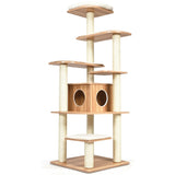Árbol para gatos de madera de 7 niveles, torre alta para gatos con postes de sisal y condominio