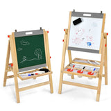 Caballete de arte para niños con rollo de papel, pizarra de doble cara y pizarra blanca-Gris