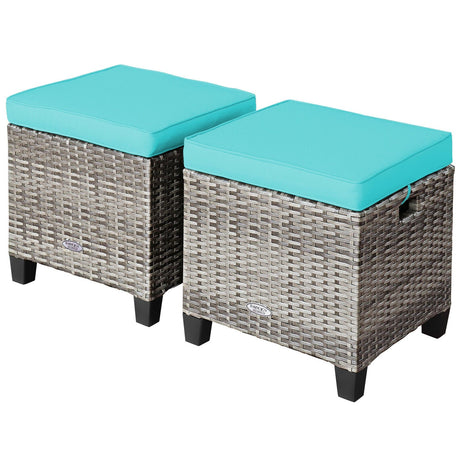 2 otomanas de ratán para patio con cojines extraíbles - Azul marino