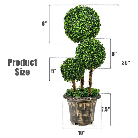 Árbol topiario artificial de bola triple de 30 pulgadas para interior y exterior con protección UV