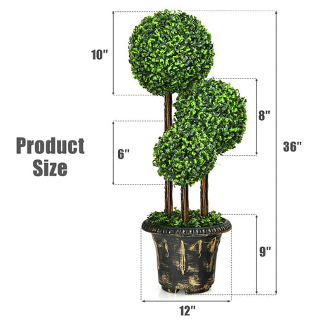 Árbol topiario artificial de bola triple de 36 pulgadas para interiores y exteriores