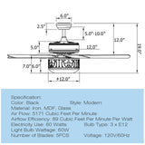 52 Inch Ceiling Fan with Light Reversible Blade and Adjustable Speed