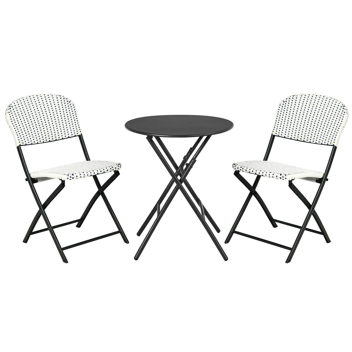 Juego de bistró de ratán de patio de 3 piezas con mesa de comedor redonda y 2 sillas