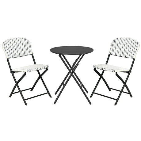 Juego de bistró de ratán de patio de 3 piezas con mesa de comedor redonda y 2 sillas