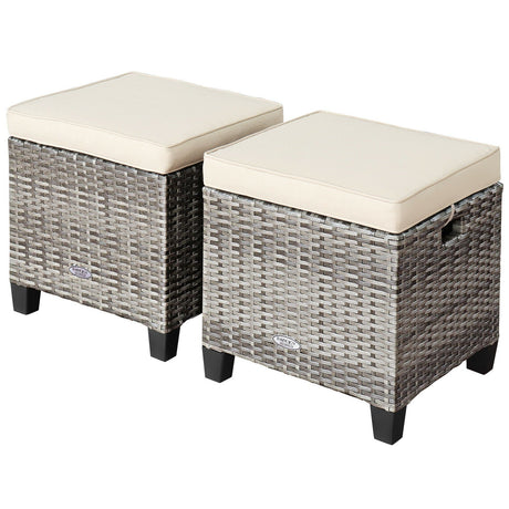 2 otomanas de ratán para patio con cojines extraíbles - Azul marino