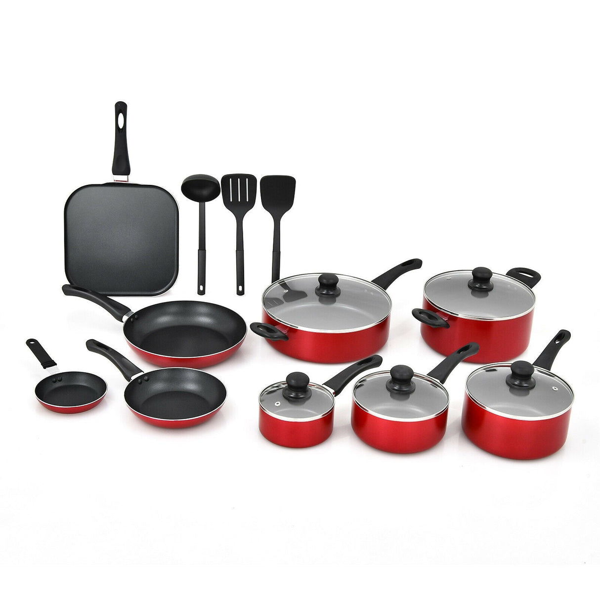 Juego de ollas y sartenes de cocina antiadherentes anodizado duro de 17 piezas