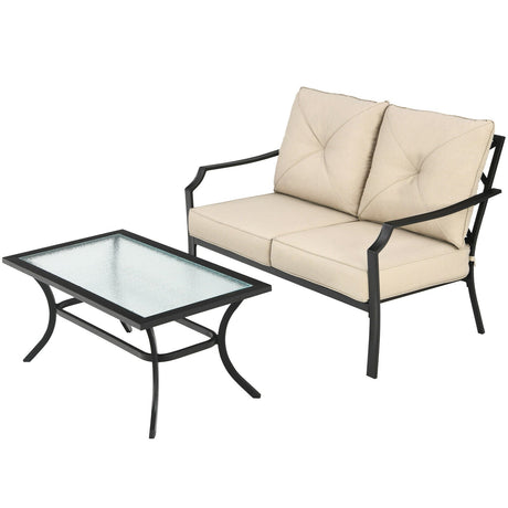 Sofá biplaza de jardín con cojines y mesa de centro - beige (2 piezas)