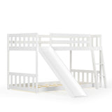 Twin over Twin Bunk Wooden Low Bed with Slide Ladder for Kids