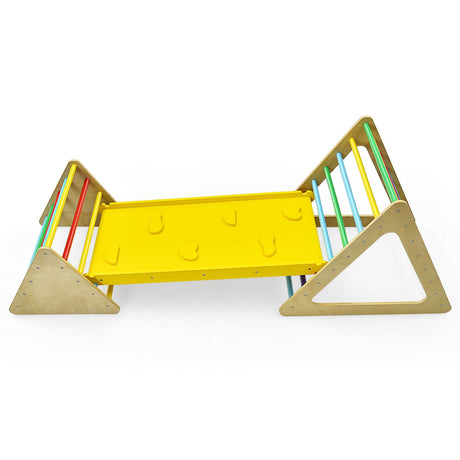 Set de madera 3 en 1 de 2 trepadores triangulares con rampa para tobogán