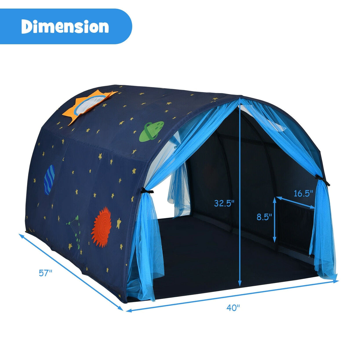 Tienda de juegos portátil Kids Galaxy Starry Sky Dream con cortina de red doble