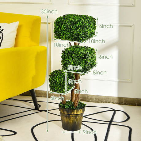 Árbol topiario artificial de boj de 36 pulgadas con protección UV para interiores y exteriores