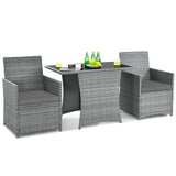 Juego de muebles de patio de ratán de 3 piezas con sofá de brazo acolchado