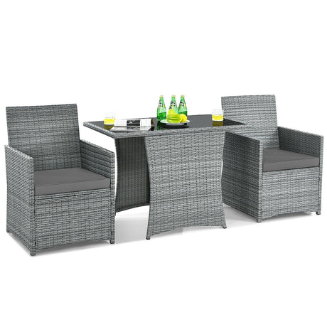 Juego de muebles de patio de ratán de 3 piezas con sofá de brazo acolchado