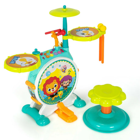 Juego de batería eléctrica infantil de 3 piezas con micrófono, taburete y pedal