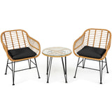 Juego de 3 Muebles de Ratán con Mesa y Sillas Acolchadas