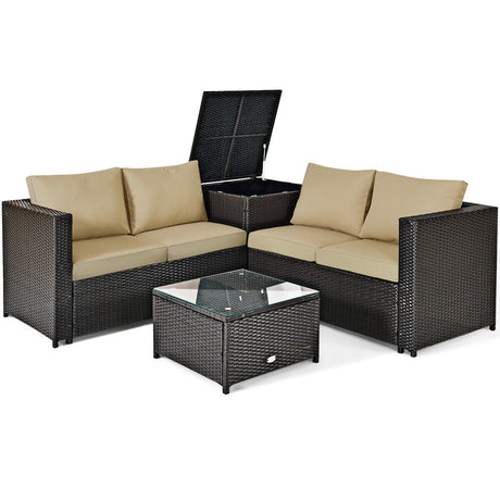 4 Pieces Outdoor Patio Rattan Furniture Set with