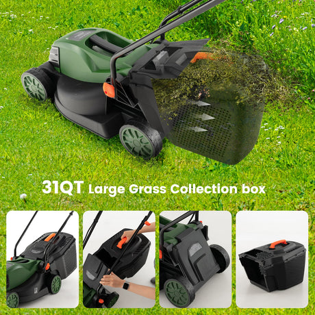 Cortacésped eléctrico con cable de 12 A y 34,29 cm con caja recolectora