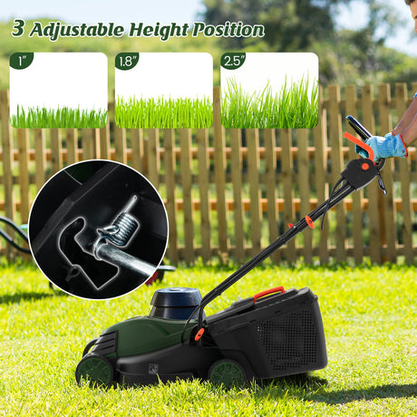 Cortacésped eléctrico con cable de 12 A y 34,29 cm con caja recolectora