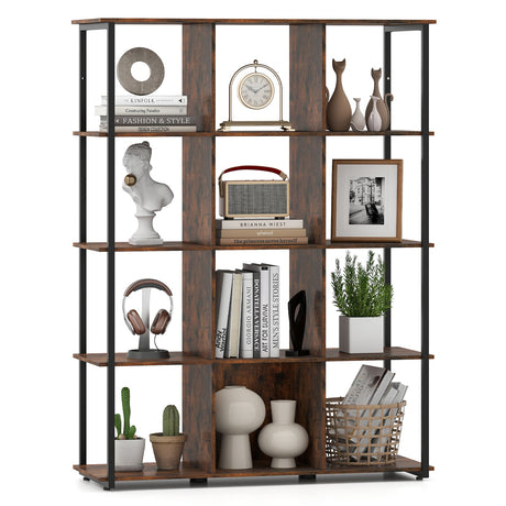 Estantería de 12 cubos con 2 kits antivuelco para sala de estar - Marrón rústico