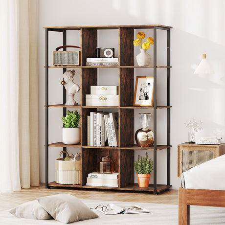 Estantería de 12 cubos con 2 kits antivuelco para sala de estar - Marrón rústico