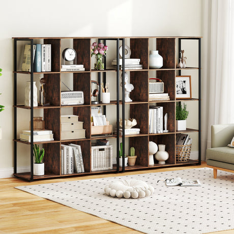Estantería de 12 cubos con 2 kits antivuelco para sala de estar - Marrón rústico