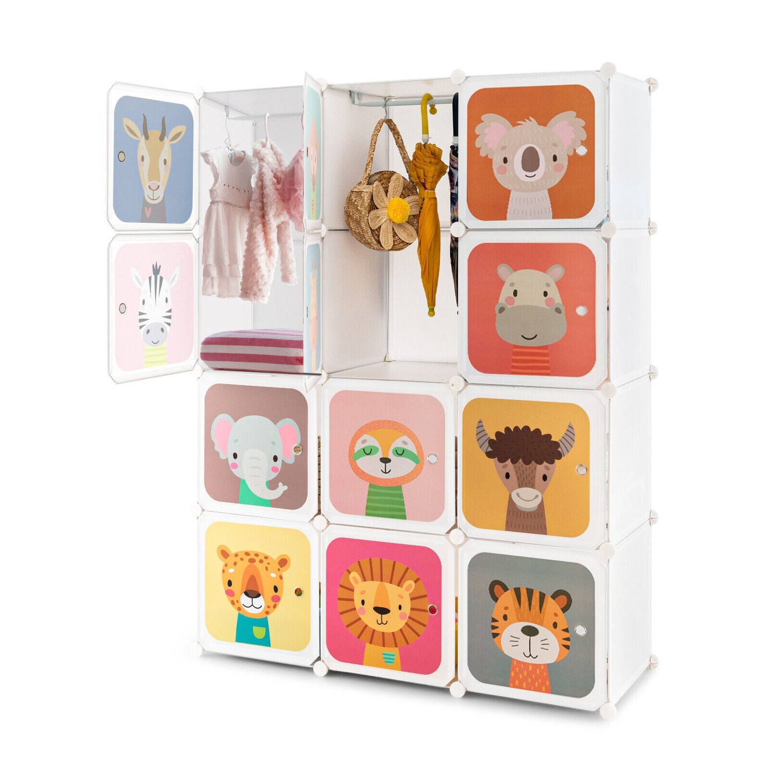 12 Cube Kids Wardrobe Closet with Hanging Section and Doors