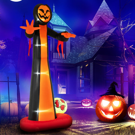 Fantasma inflable de la Parca de 12 pies con luces LED incorporadas y calavera terrorífica