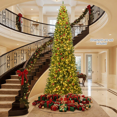 Árbol de Navidad artificial de 3,65 m de alto, preiluminado, con bisagras y 2536 puntas de ramas de PVC
