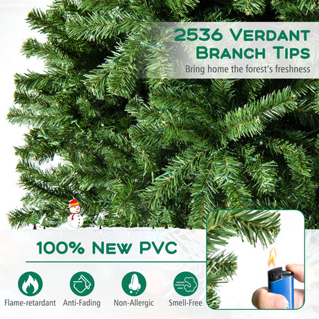 Árbol de Navidad artificial de 3,65 m de alto, preiluminado, con bisagras y 2536 puntas de ramas de PVC