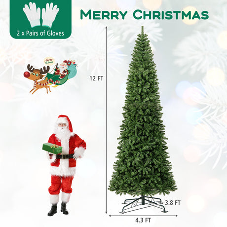 Árbol de Navidad artificial de 3,65 m de alto, preiluminado, con bisagras y 2536 puntas de ramas de PVC