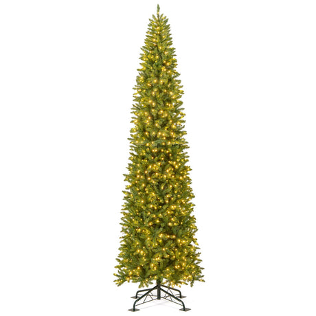 Árbol de Navidad Artificial Preiluminado de 12 Pies de Alto, Delgado, Tipo Lápiz, con Luces, para Interiores y Exteriores