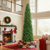 12 Feet Tall Pre-Lit Artificial Christmas Tree Outdoor Indoor Slim Pencil Tree with Lights