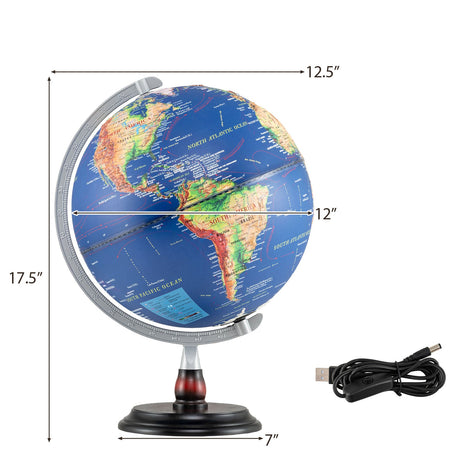 Globo terráqueo iluminado de 12 pulgadas, estilo antiguo, con luz nocturna