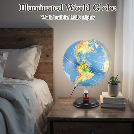 Globo terráqueo iluminado de 12 pulgadas, estilo antiguo, con luz nocturna