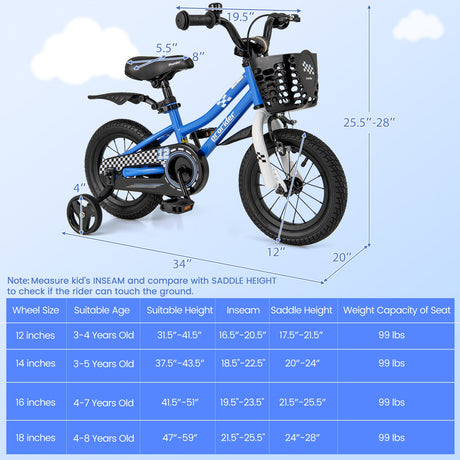 Bicicleta para niños de 12 pulgadas con ruedas de entrenamiento para edades de 3 a 4 años