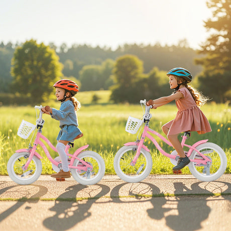 Bicicleta de 14 pulgadas para niños con ruedines y cesta para niños y niñas de 3 a 5 años - 14 pulgadas
