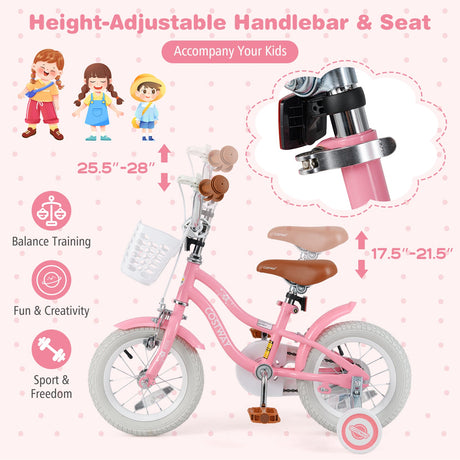 Bicicleta de 14 pulgadas para niños con ruedines y cesta para niños y niñas de 3 a 5 años - 14 pulgadas