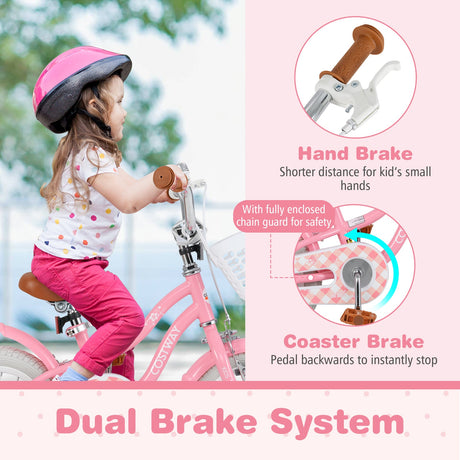 Bicicleta de 14 pulgadas para niños con ruedines y cesta para niños y niñas de 3 a 5 años - 14 pulgadas