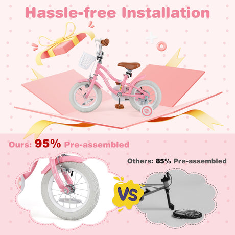 Bicicleta de 14 pulgadas para niños con ruedines y cesta para niños y niñas de 3 a 5 años - 14 pulgadas