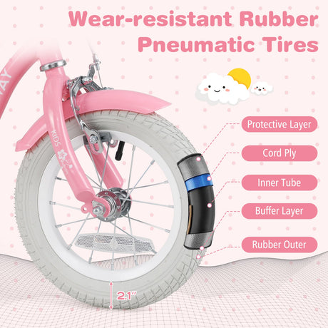 Bicicleta de 14 pulgadas para niños con ruedines y cesta para niños y niñas de 3 a 5 años - 14 pulgadas