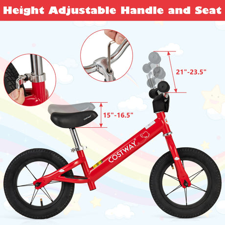 Bicicleta de equilibrio para niños pequeños de 12 pulgadas con manillar y asiento regulables en altura