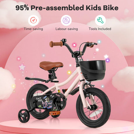 Bicicleta para niños de 14 pulgadas con cesta y manillar ajustable para 3-5 años