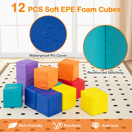 12 Piezas Bloques de Construcción de Espuma Suave, Set de Cubos de Espuma para Trepar para Niños