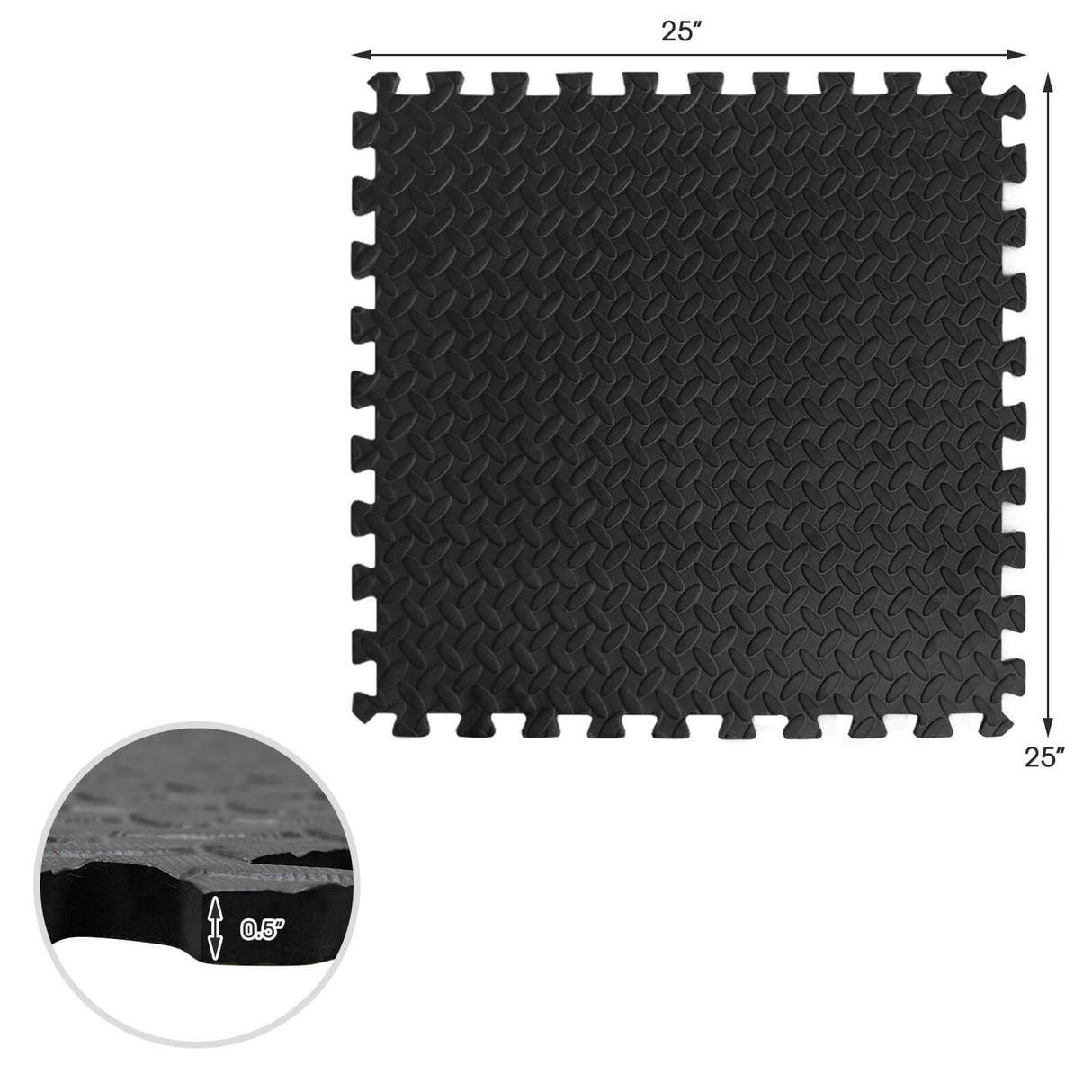 Alfombra de piso entrelazada de 12 piezas con superficie antideslizante e impermeable - Negro