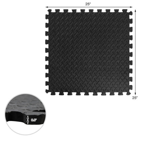 Alfombra de piso entrelazada de 12 piezas con superficie antideslizante e impermeable - Negro