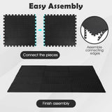 Alfombra de piso entrelazada de 12 piezas con superficie antideslizante e impermeable - Negro