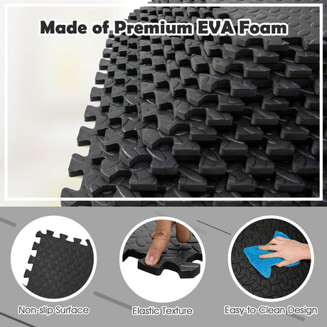 Alfombra de piso entrelazada de 12 piezas con superficie antideslizante e impermeable - Negro